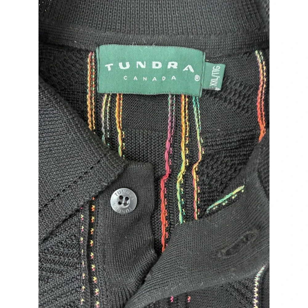 Vtg Tundra Canada 3D Knit Sweater Men's XXL  Black Multicolor 90's Biggie Cosby